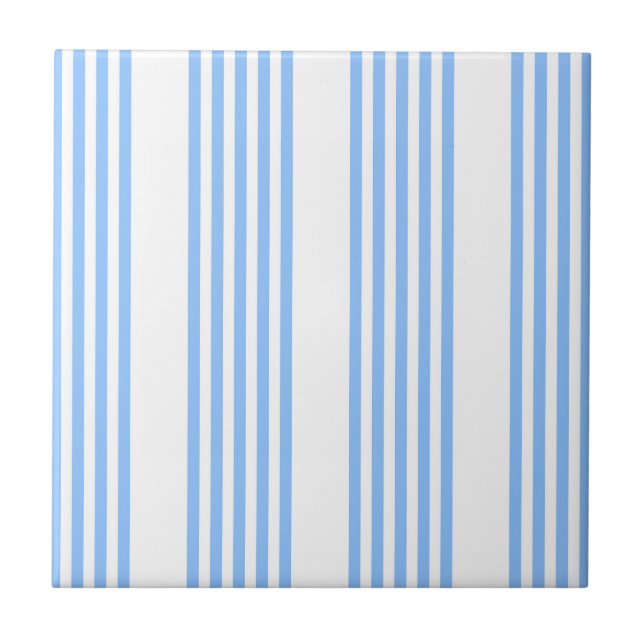 Blue and white five stripes pattern ceramic tile (Front)