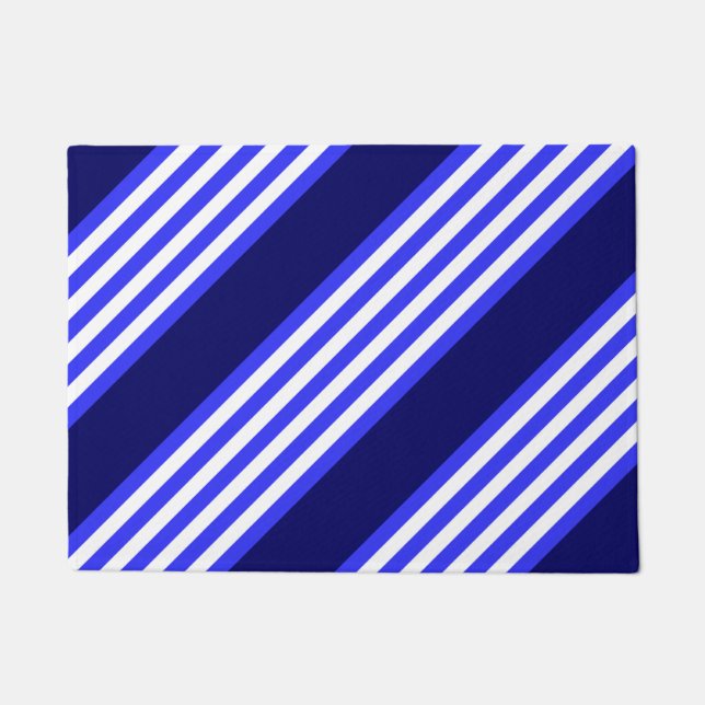 Blue and white five stripes pattern doormat (Front)