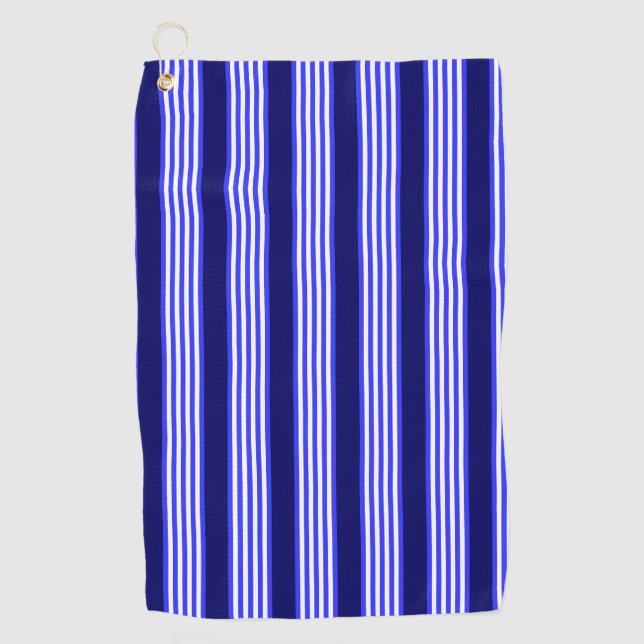 Blue and white five stripes pattern golf towel (Front)