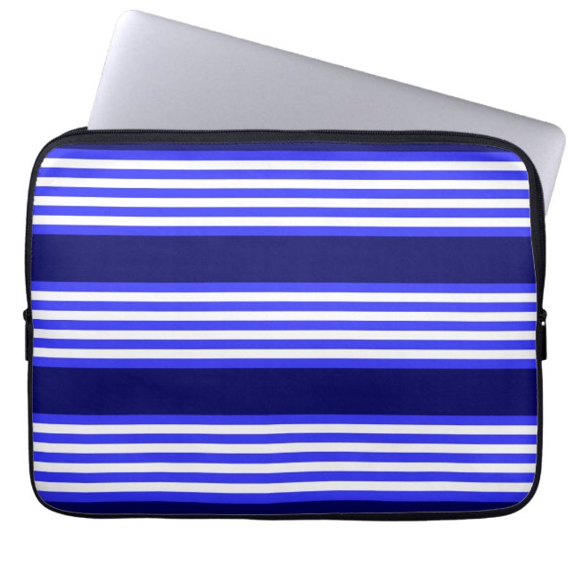 Blue and white five stripes pattern laptop sleeve (Front)