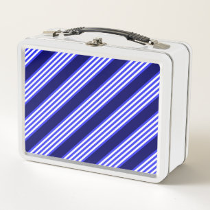 Blue and white five stripes pattern metal lunch box