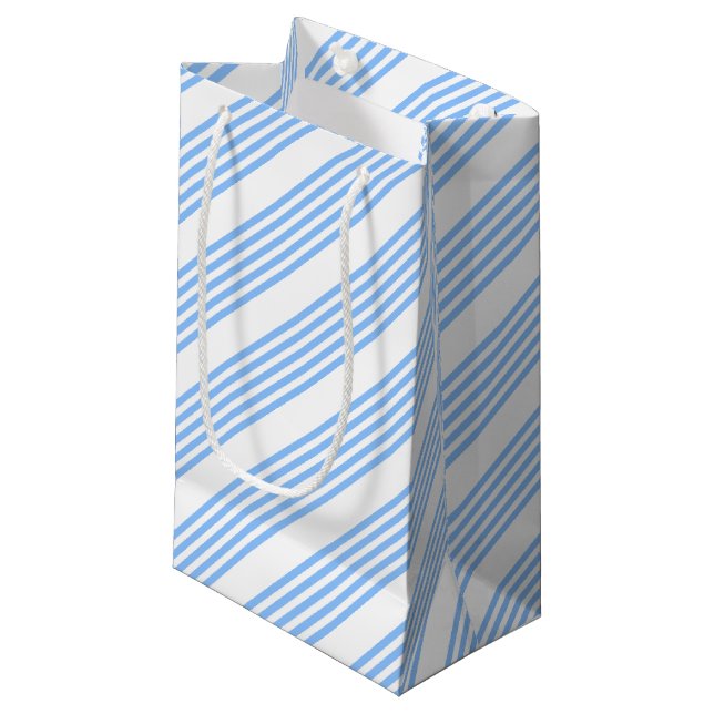 Blue and white five stripes pattern small gift bag (Front Angled)