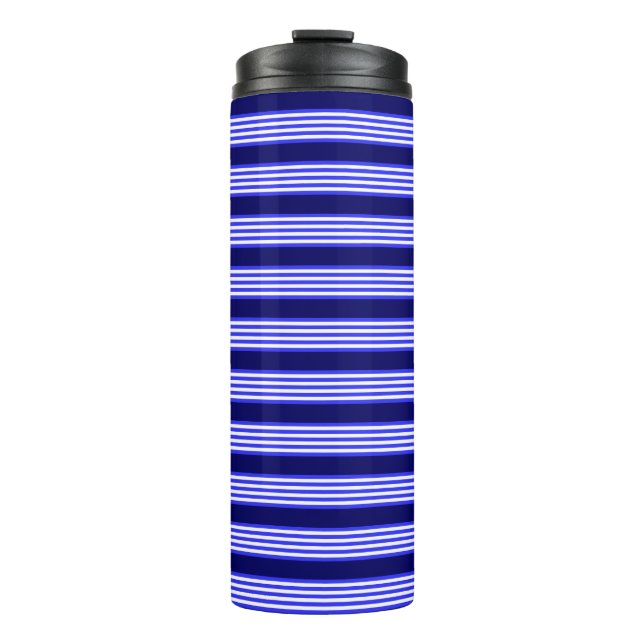 Blue and white five stripes pattern thermal tumbler (Front)