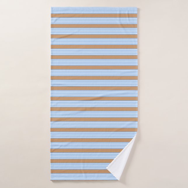 Blue and white five stripes pattern with tan bath towel (Bath Towel)