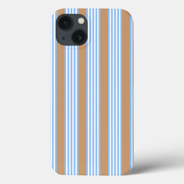 Blue and white five stripes pattern with tan Case-Mate iPhone case (Back)