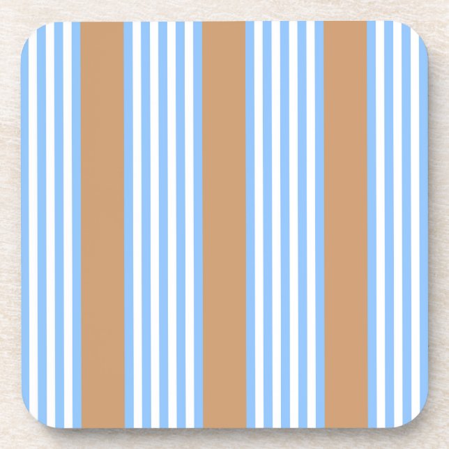 Blue and white five stripes pattern with tan coaster (Front)