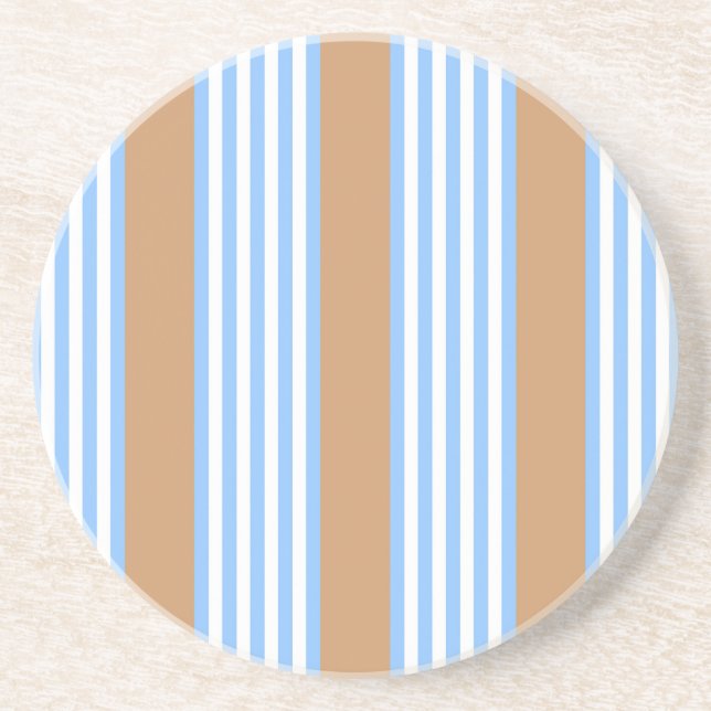 Blue and white five stripes pattern with tan coaster (Front)