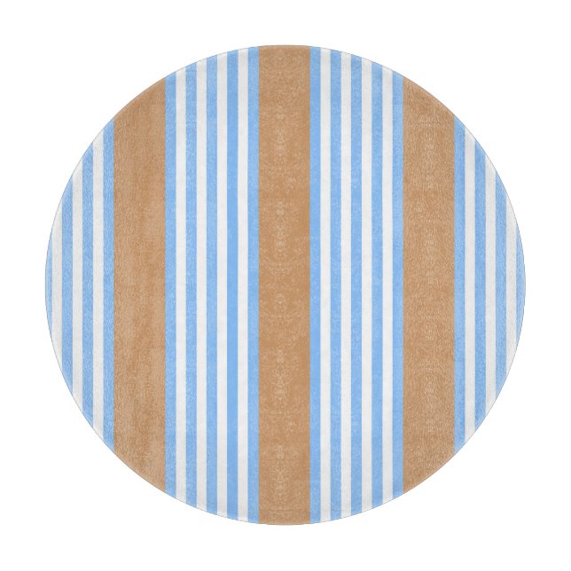 Blue and white five stripes pattern with tan cutting board (Front)