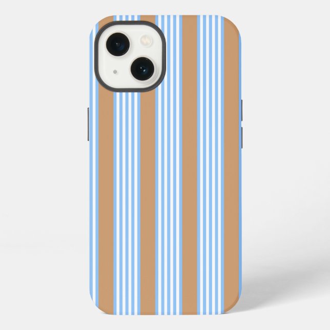 Blue and white five stripes pattern with tan iPhone case (Back)