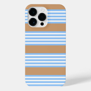 Blue and white five stripes pattern with tan iPhone 14 pro max case