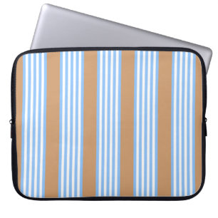 Blue and white five stripes pattern with tan lapto laptop sleeve