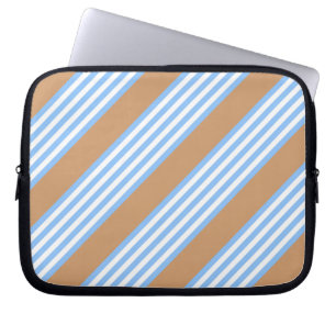 Blue and white five stripes pattern with tan lapto laptop sleeve