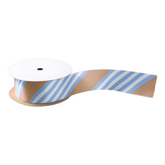 Blue and white five stripes pattern with tan satin ribbon (Spool)