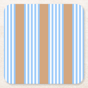Blue and white five stripes pattern with tan square paper coaster