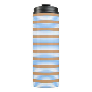 Blue and white five stripes pattern with tan thermal tumbler
