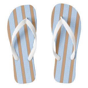 Blue and white five stripes pattern with tan thongs