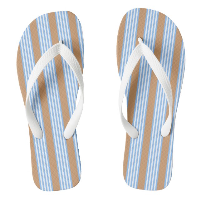 Blue and white five stripes pattern with tan thongs (Footbed)