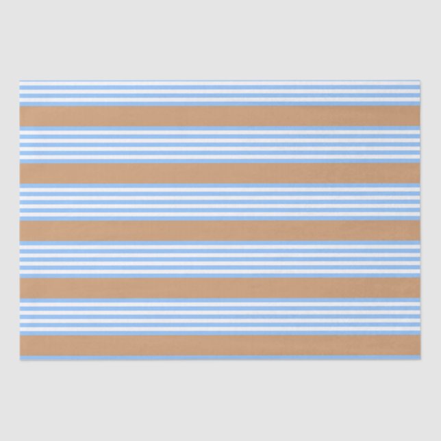 Blue and white five stripes pattern with tan tissue paper (Front)