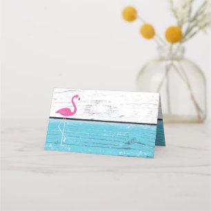 Blue and White Flamingo Folded Place Cards