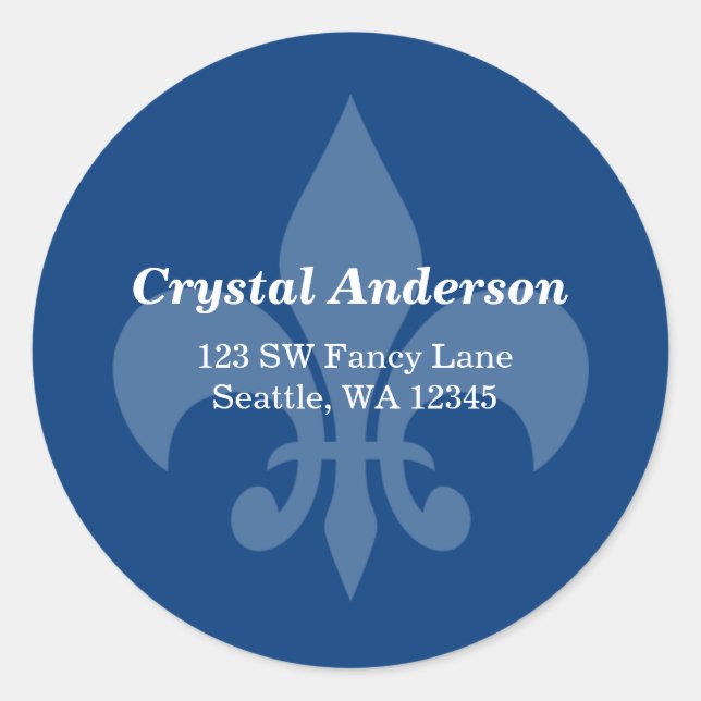 Blue and White Fleur-De-Lis Custom Address Label (Front)