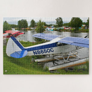 Blue and white float plane, Lake Hood, Alaska Jigsaw Puzzle
