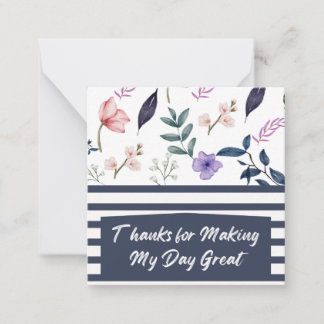 Blue and White Floral Appreciation Flat Note Card