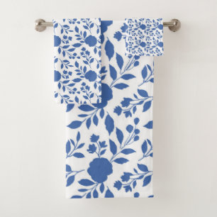 Blue and White Floral  Bath Towel Set
