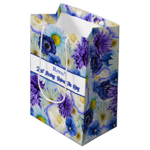 Blue and White Floral Bridal Shower Bachelorette Medium Gift Bag
