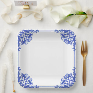 Blue and White Floral Bridal Shower  Envelope Paper Plate