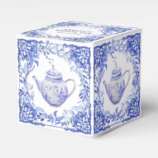 Blue and White Floral Bridal Shower  Favour Box (Front Side)