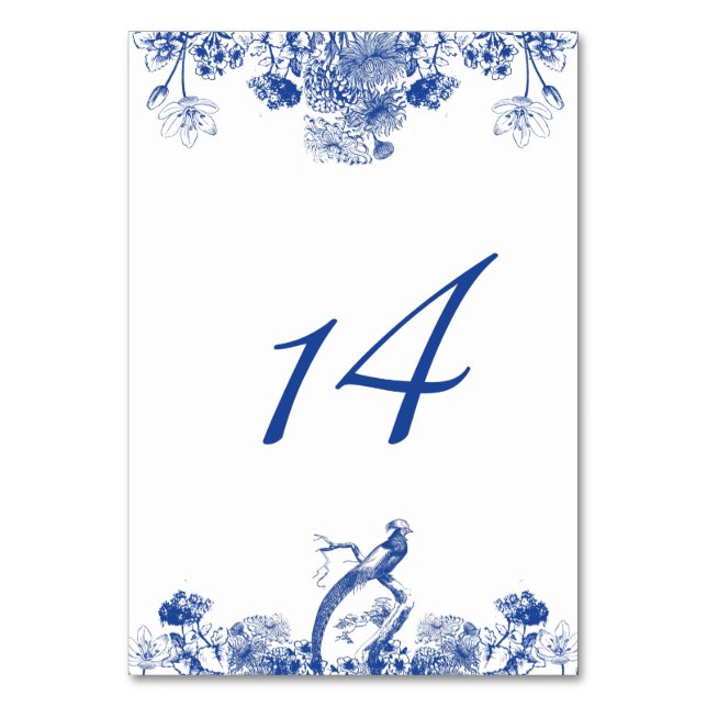 Blue and White Floral China Pattern Table Number (Front)
