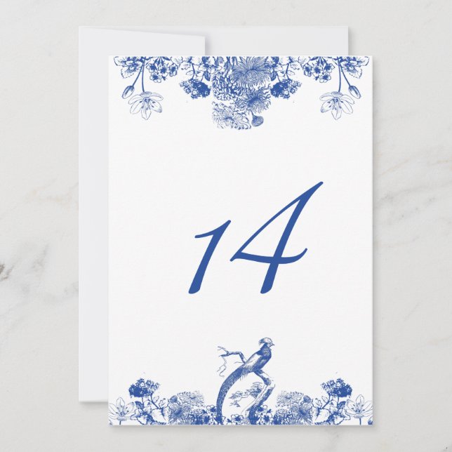 Blue and White Floral China Pattern Table Number (Front)