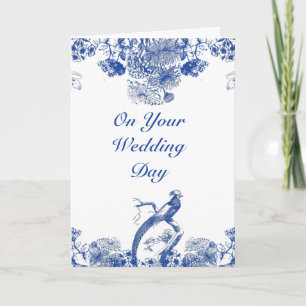 Blue and White Floral China Pattern Wedding Card