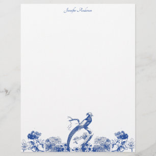 Blue and White Floral China Pattern with Bird Custom Letterhead
