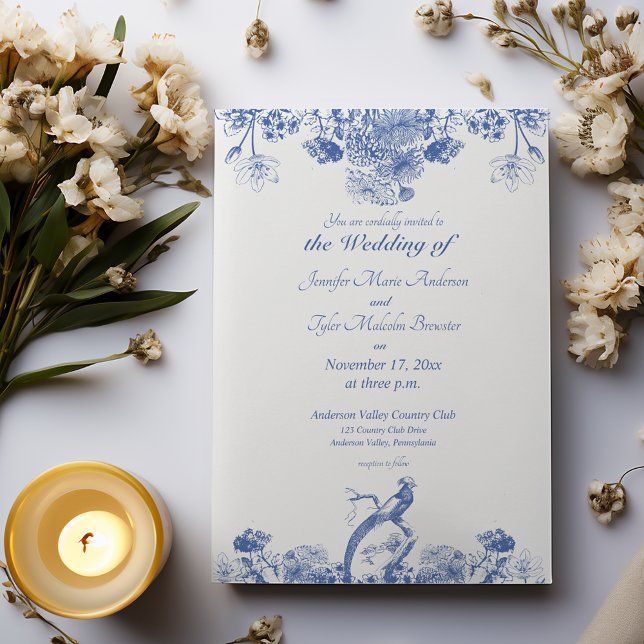 Blue and White Floral China Pattern with Bird Invitation (Creator Uploaded)