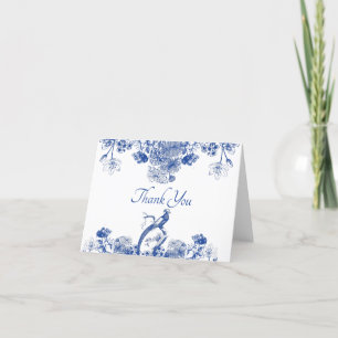 Blue and White Floral China Pattern with Bird Thank You Card