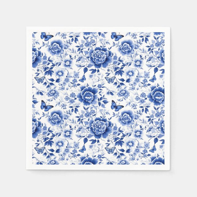 Blue and White Floral Chinoiserie  Napkin (Front)
