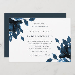Blue and White Floral Christian Mother's Blessing Invitation