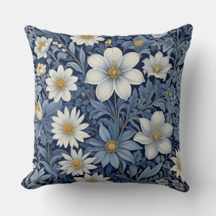 Blue and white floral cushion