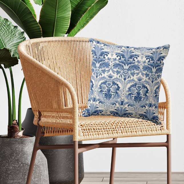 Blue and White Floral Damask Spanish Tile Cushion (Creator Uploaded)