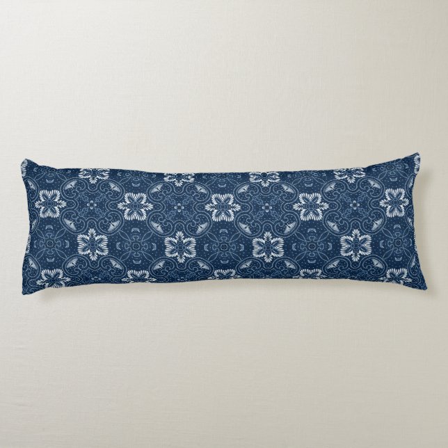 Blue and White Floral Design Body Cushion (Back)