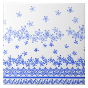 Blue and White floral design, Ceramic Tile