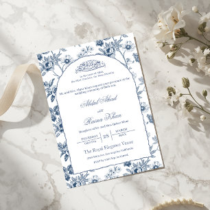 Blue and White Floral Islamic Muslim Wedding Arch Invitation