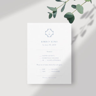 Blue and White   Floral Monogrammed Wedding RSVP Enclosure Card