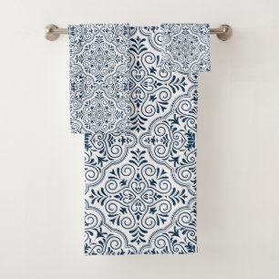 Blue and white floral Moroccan pattern Bath Towel Set