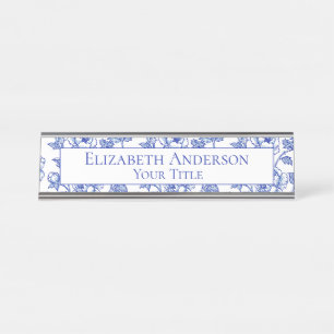 Blue and White Floral Name Plate