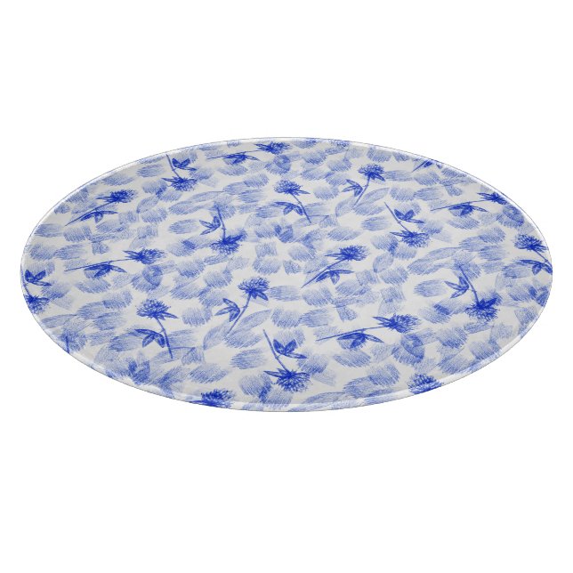 Blue And White Floral Paint Brush Strokes Cutting Board (Corner)