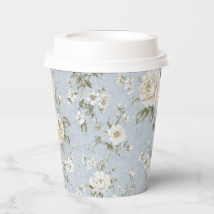 Blue and White Floral Paper Coffee Cup