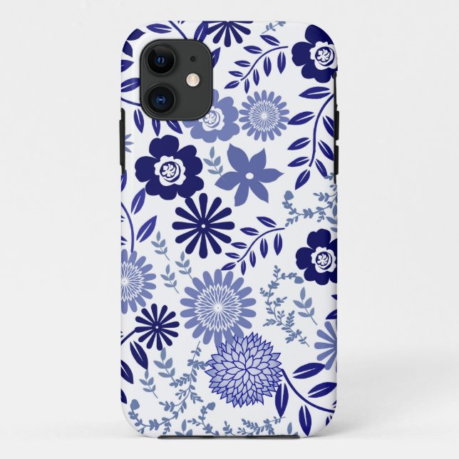 Blue and White Floral Pattern Case-Mate iPhone Case (Back)