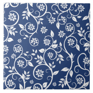 blue and white floral pattern ceramic tile